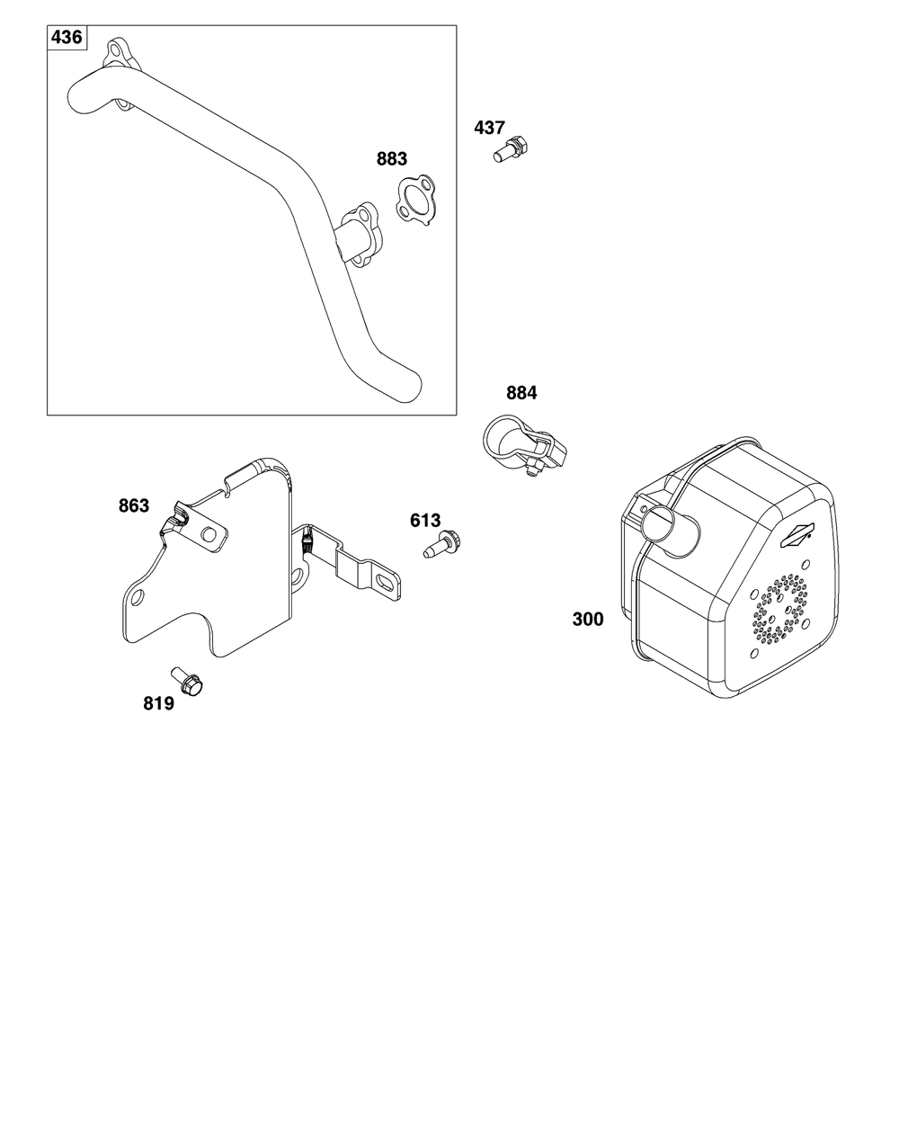 Exhaust Group Diagram and Parts List for 305446-3197-B5  Briggs and Stratton Engine